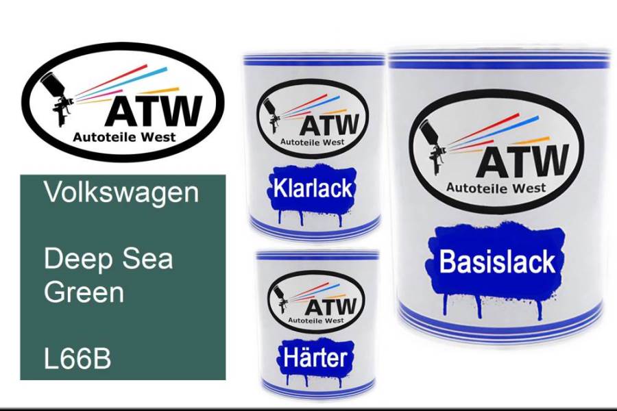 Volkswagen, Deep Sea Green, L66B: 1L Lackdose + 1L Klarlack + 500ml Härter - Set, von ATW Autoteile West.